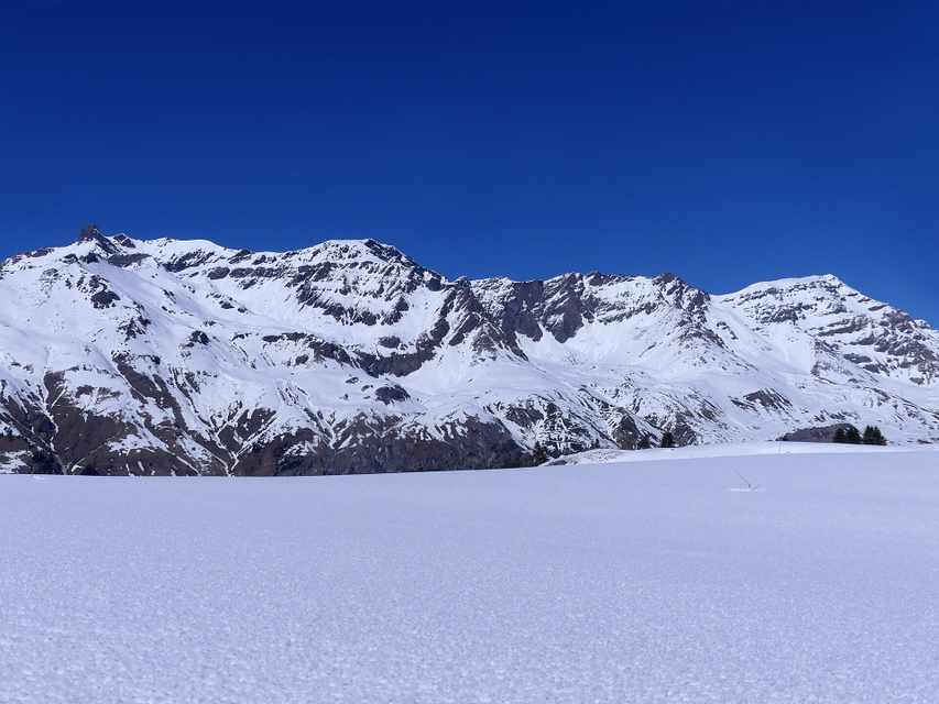 Snow-covered Vanoise mountains near Val Cenis in winter