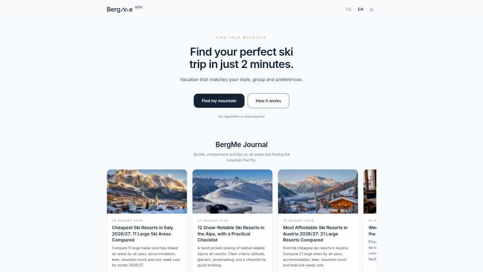 BergMe hilft bei der Auswahl eines passenden Skigebiets